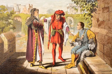 Warwick przemawia w Królu Henryku VI, Akt II, Scena II, "Bądźmy pierwszymi, którzy zasalutują naszemu prawowitemu suwerenowi", z "The Illustrated Library Shakespeare", opublikowanego w Londynie w 1890 r. (kolorowa litografia).