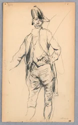 Rysunek, stojąca postać męska w siedemnastowiecznym kostiumie, 1876-77