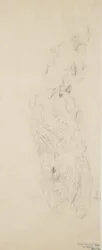 Szkic kobiety w kwiecistej sukience, prawdopodobnie do muralu Moods to Music, 1893-98 (grafitowo-żółty ołówek na jasnożółtym papierze)
