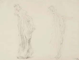 Studium dwóch postaci kobiecych do muralu Moods to Music, 1893-95 (grafit z żółtym ołówkiem na kremowym papierze)
