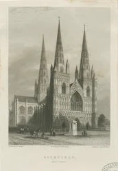 Katedra w Lichfield - Front Zachodni: staloryt, bd [c 1835-1842] (druk)