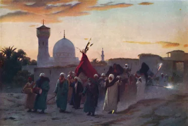 Procesja weselna w Menzali: powrót panny młodej do domu, ok. 1880, 1904 r.