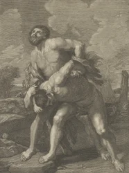 Herkules w lwiej skórze walczący z Acheloosem, w tle pejzaż, ..., ca. 1713-72.
