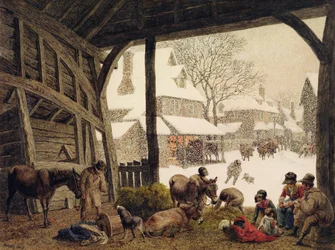 Wiejska scena śnieżna, 1819 (wc, kolor nadwozia, drapanie po graficie)