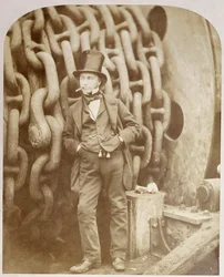 Isambard Kingdom Brunel w Millwall, oparty o bęben łańcuchowy, listopad 1857