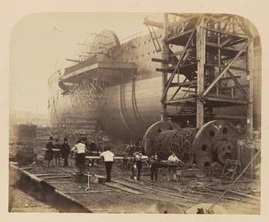 Mężczyźni w pracy obok łańcuchów startowych Wielkiego Wschodu, 18 listopada 1857.