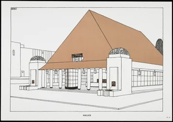 Halles, z Une Cite Moderne, Rysunki Rob Mallet-Stevens Architecte, 1987 (opublikowane)