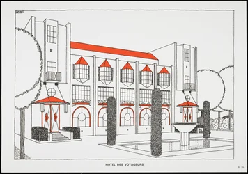 Hotel des Voyageurs, z Une Cite Moderne, Rysunki Rob Mallet-Stevens Architecte, 1987 (opublikowane)