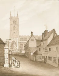 Wolverhampton - Kościół św. Piotra: rysunek w sepii, 1838 r.