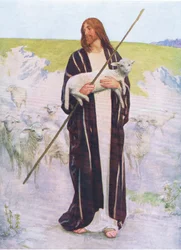 Dobry pasterz, z The Bible Picture Book wydanej przez Thomasa Nelsona, ok. 1950