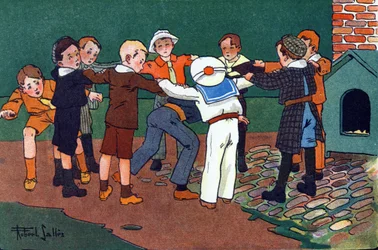 Kot i mysz. Grawerowanie w „” W co gramy? „” E. Webera z rysunkami akwarelowymi Roberta Sallesa (1871-1929). Biblioteka Garnier Freres, Paryż