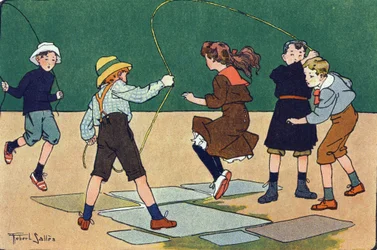 Skok ma linę. Grawerowanie w „” W co gramy? „” E. Webera z rysunkami akwarelowymi Roberta Sallesa (1871-1929). Biblioteka Garnier Freres, Paryż