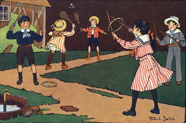 Kierownica i łaski. Grawerowanie w „” W co gramy? „” E. Webera z rysunkami akwarelowymi Roberta Sallesa (1871-1929). Biblioteka Garnier Freres, Paryż