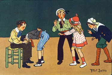 Ciepła dłoń. Grawerowanie w „” W co gramy? „” E. Webera z rysunkami akwarelowymi Roberta Sallesa (1871-1929). Biblioteka Garnier Freres, Paryż