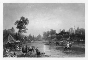 Rzeka Barrada, starożytny Pharpar, Damaszek, Syria, 1841.
