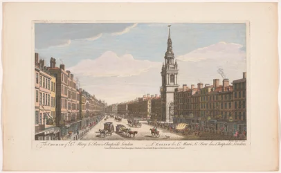 Widok na kościół Saint Mary-le-Bow na ulicy Cheapside w Londynie Kościół St Mary le Bow w Cheapside London (tytuł na obiekcie) Londyn (tytuł serii)