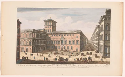 Gezicht op het Palazzo Venezia te Rome Widok na Pałac Ambasadorów Weneckich w Rzymie (tytuł na obiekcie) Rzym (tytuł serii)