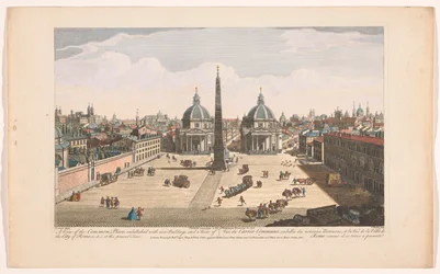 Gezicht op het Piazza del Popolo te Rome Widok Wspólnego Miejsca, ozdobionego nowymi budynkami i widok miasta Rzymu, takiego, jakie jest obecnie (tytuł na obiekcie) Rzym (tytuł serii)