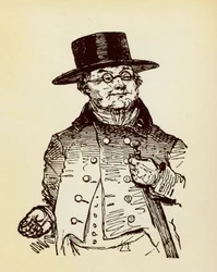 Portret Sir Pickwicka, bohatera powieści "Przygody Sir Pickwicka" Charlesa Dickensa (1812-1870)