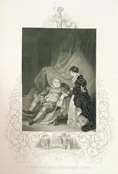 Henryk VIII i Katarzyna Parr, w sztuce Henryk VIII lub „Wszystko jest prawdą” Williama Szekspira (1564-1616) rytowanej przez J. Rogersa