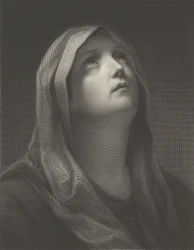 Głowa Dziewicy patrząca w prawo, za Reni, 1869.
