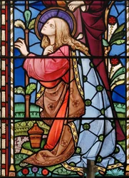 Bramcote, St Michael, detal okna wschodniego, Heaton, Butler & Bayne, Bayne, Maria Magdalena, 1862