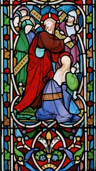 Chrystus dźwigający krzyż i Maria Magdalena, ok.1865 (witraż)