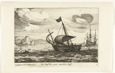 Dogger z psiego buta Een Dogh-boot groot about 8 Last / Dogh-Boot de 8 Tonneaux (tytuł na obiekcie) Hollandse scheepstypen, 1627 (tytuł serii) Różne statki Don ton se sert dans les Unies Prowincje / Ikony różnych holenderskich statków, których użycie jest 