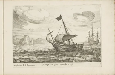 Dogger z psiego buta Een Dogh-boot groot about 8 Last / Dogh-Boot de 8 Tonneaux (tytuł na obiekcie) Różnorodne statki nie znajdują się na se sert dans les Provinces Unies / Ikony różnych holenderskich statków, które pływają głównie na wodach wewnętrznych r