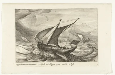 Promy fryzyjskie Vriesche Ferry statki duże około 38 Last / Cague de Frise. 38 Tonneaux (tytuł na obiekcie) Holenderskie typy statków, 1627 (tytuł serii) Diverse Navires Don ton se sert dans les Prowincje Unies / Icones Variarum Navium Hollandicarum