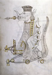 Sztuka wojny: nauka maszyn wojskowych. „Arabica machina”, arabska maszyna do oblegania miasta, ilustracja z „De re Militari” inżyniera Roberto Valturio (1413-1483?)