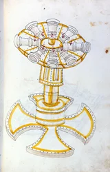 Sztuka wojny: nauka maszyn wojskowych. obrotowe działo, ilustracja z „De re Militari” inżyniera Roberto Valturio (1405-1483?)