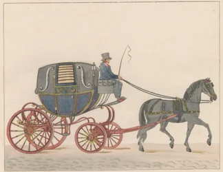 Powóz konny w Amsterdamie, ok. 1825 An Amsterdamsche Huurkoetsje or Moped / Un Fiacre de Louage en usage à Amsterdam A ij connu sous la nom de Brommertje (tytuł na przedmiocie)