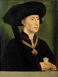 Portret Filipa Dobrego (1396-1467), księcia Burgundii Obraz Rogera (Rogiera) van der Weydena (1400-1464) XV-wieczne słońce. 0,34x0,25 m - Portret Filipa Dobrego (1396-1467), księcia Burgundii. Malarstwo według Rogera (Rogiera) van der Weydena (1400-