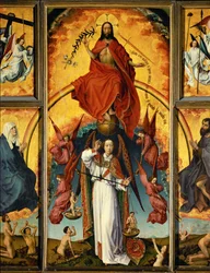 Ołtarz Sądu Ostatecznego: Chrystus-Sędzia, archanioł Michał ważący dusze, aniołowie trąbiący w trąby i niosący narzędzia Męki Pańskiej; Święta Maria i Święty Jan Chrzciciel (ood)