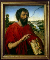św. Jana Chrzciciela. Szczegół. Lewy panel tryptyku rodziny Braque. Obraz Rogera (Rogiera) Van Der Weydena (1400-1464) Ec. Bujda.