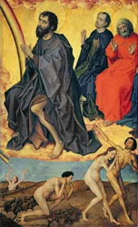 Potępieni w drodze do piekła i niebiańskiego królestwa świętych, z Sądu Ostatecznego, ok. 1445-50