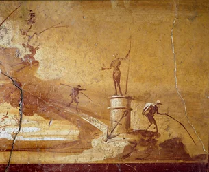 Scena połowu ryb, fragment monochromatycznego fresku z Herkulanum (Ercolano), I wiek p.n.e., Neapol, Museo Archeologico Nazionale, nr 9493