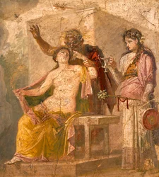 Fresk o tematyce erotycznej przedstawiający scenę dionizyjską, z Pompejów (Lista światowego dziedzictwa UNESCO)