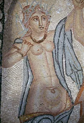 Nimfa, fragment z Porwania Hylas przez nimfy, mozaika w Domu Wenus w rzymskim mieście Volubilis (lista światowego dziedzictwa UNESCO