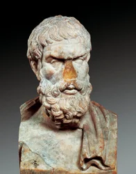 Portret Epikura (341-około 270 pne), filozofa greckiego, ok. 100-150 AD (marmurowe popiersie)