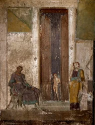 Sztuka rzymska: „Eros przekonuje Helenę, by pokochała Parysa”. Fresk z Pompejów. I wiek. Neapol, Museo Archeologico Nazionale