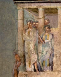 Sztuka rzymska: „Ifigenia w Taurydzie”. Fresk przypisywany Mistrzowi Lucrezia Frontone. I wiek. Z Pompejów. Wymiary: 118 x 81 cm. Neapol, Museo Archeologico Nazionale.