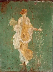 Sztuka rzymska: „Wiosna” „Flora (Flora) zbierająca kwiaty. fresk z willi Varano a Stabies (Stabiae), niedaleko Pompei. 15 pne-60 ne. Narodowe Muzeum Archeologiczne, Neapol - Sztuka rzymska: Wiosna, Flora zbierająca kwiaty. Świeżo z willi Varano w Stabiae