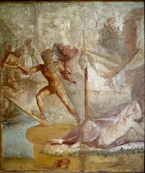 Sztuka rzymska: „Tezeusz porzuca Ariadnę”. Rzymski fresk z Pompejów. I wiek n.e. Neapol, Museo Archeologico Nazionale