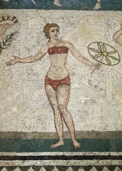 Młody Roman zaangażowany w ćwiczenia fizyczne. (Detal mozaiki, 315-350 ne)