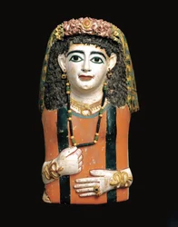 Maska mumii, 60-70 AD (pomalowany karton, gips i włókna roślinne)