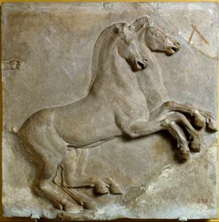 Bige (dwukołowy rzymski czołg ciągnięty przez dwa konie) (relief)