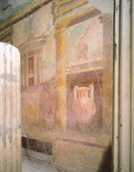 Fragment fresków w sali triclinium, Dom Labiryntu, Pompeje, Kampania, cywilizacja rzymska