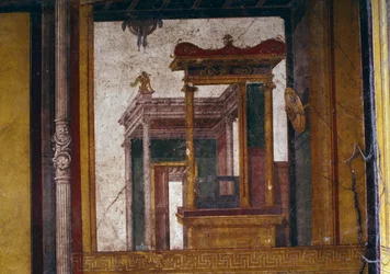 Fantastyczna architektura, fresk z oecus w Domu Wettów, Pompeje (Lista Światowego Dziedzictwa UNESCO